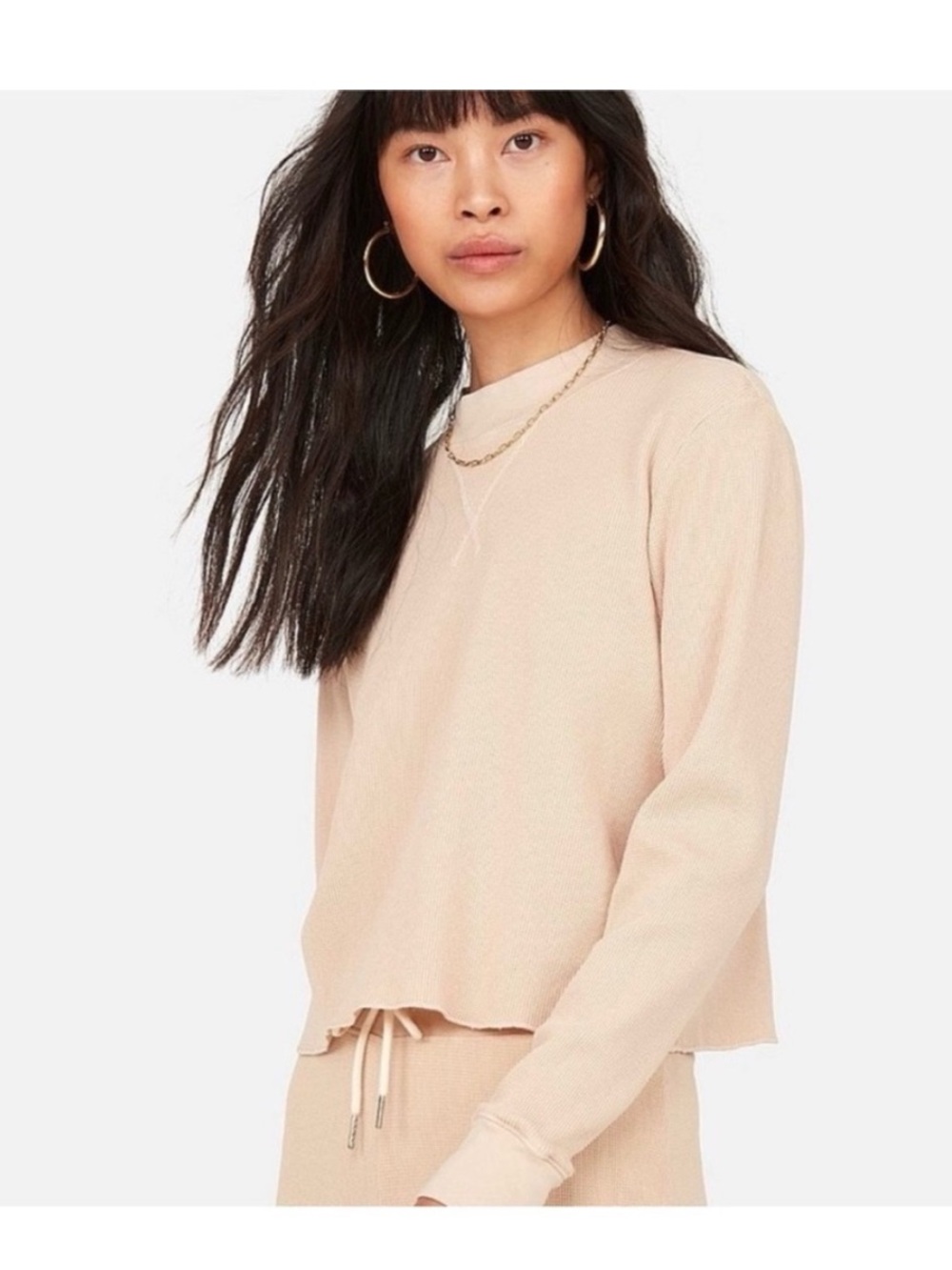 MATE the LABEL Thermal Waffle Knit Organic Cotton Long Sleeve Top Large